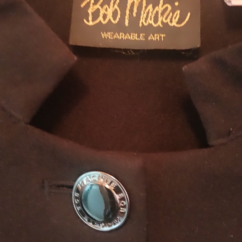 Bob Mackie Wearable Art Jacket Black Moleskin with Matte Black Sequin Cuffs.